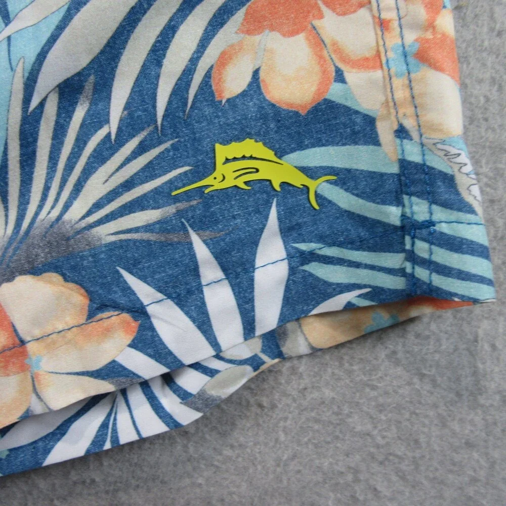 Tommy Bahama Mens Swim Trunks XL‎ x 9 Blue Floral Recycled Polyester Drawstring
